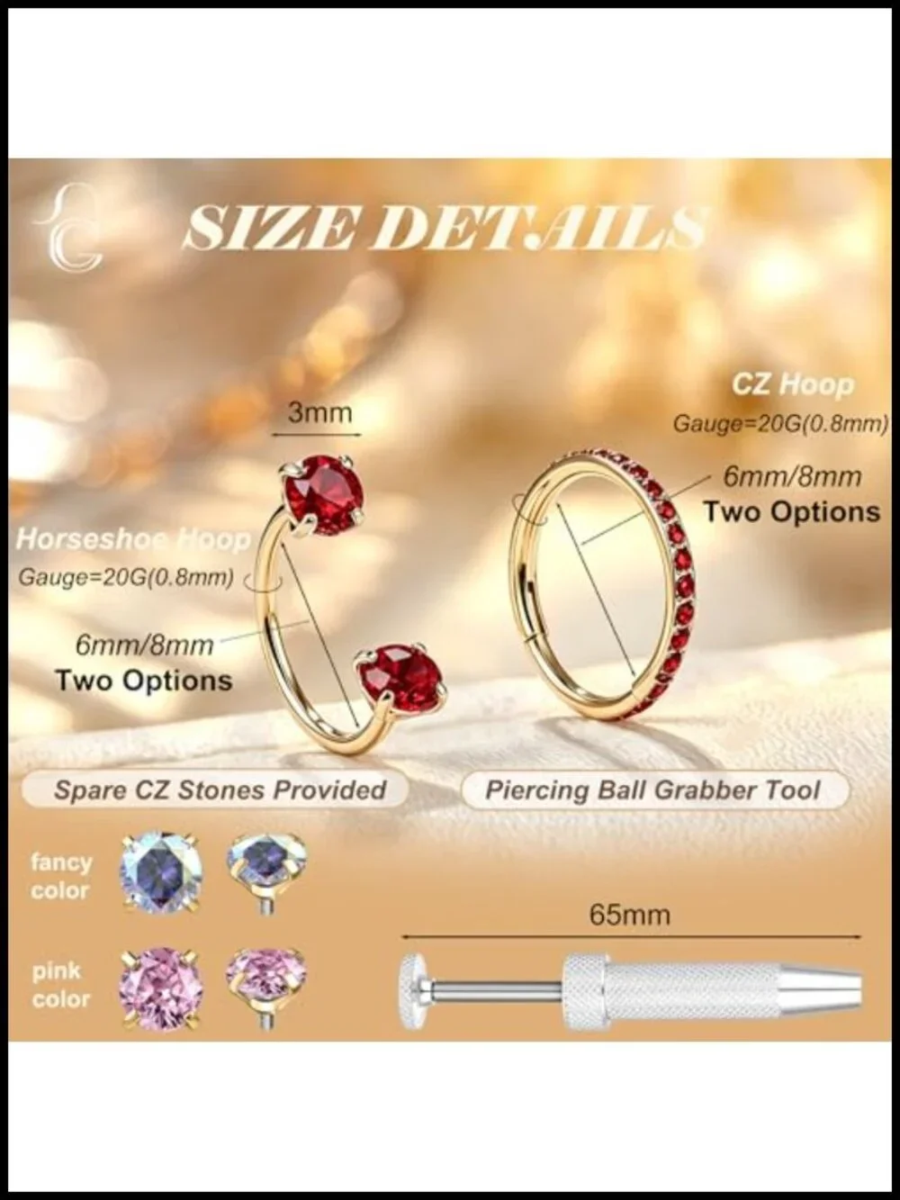 2-in-1 G23 Solid Titanium Nose Rings Set 20G 6mm 8mm Hypoallergenic